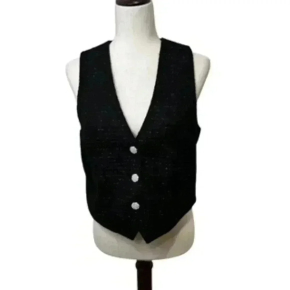NEW Jason Wu V-neck 3 Button Black Tweed Metallic Vest‎ Women’s Sz Medium NWT - Picture 1 of 11